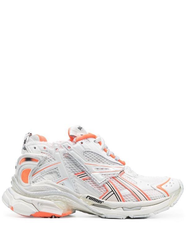 image of Balenciaga O1S1Rm0823 Caged Mesh Runner Sneakers In Orange & White in White Orange, Men's (Size 12)