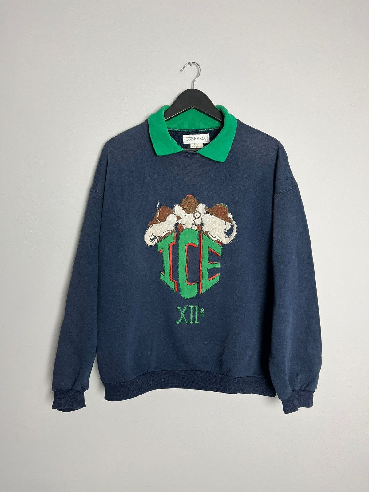 Image of 1987 Iceberg Vintage Polo Crewneck Maden In Italy Y2K in Navy, Men's (Size Large)