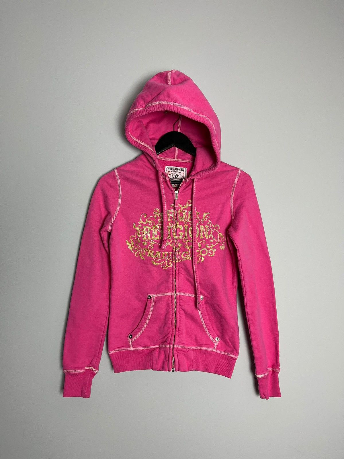 image of True Religion Y2K Vintage Zip Hoodie Pink, Women's (Size XS)