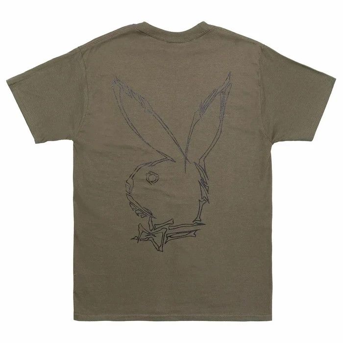 image of Revenge X Playboy Army Green Skull Bunny Tee in Brown, Men's (Size XL)