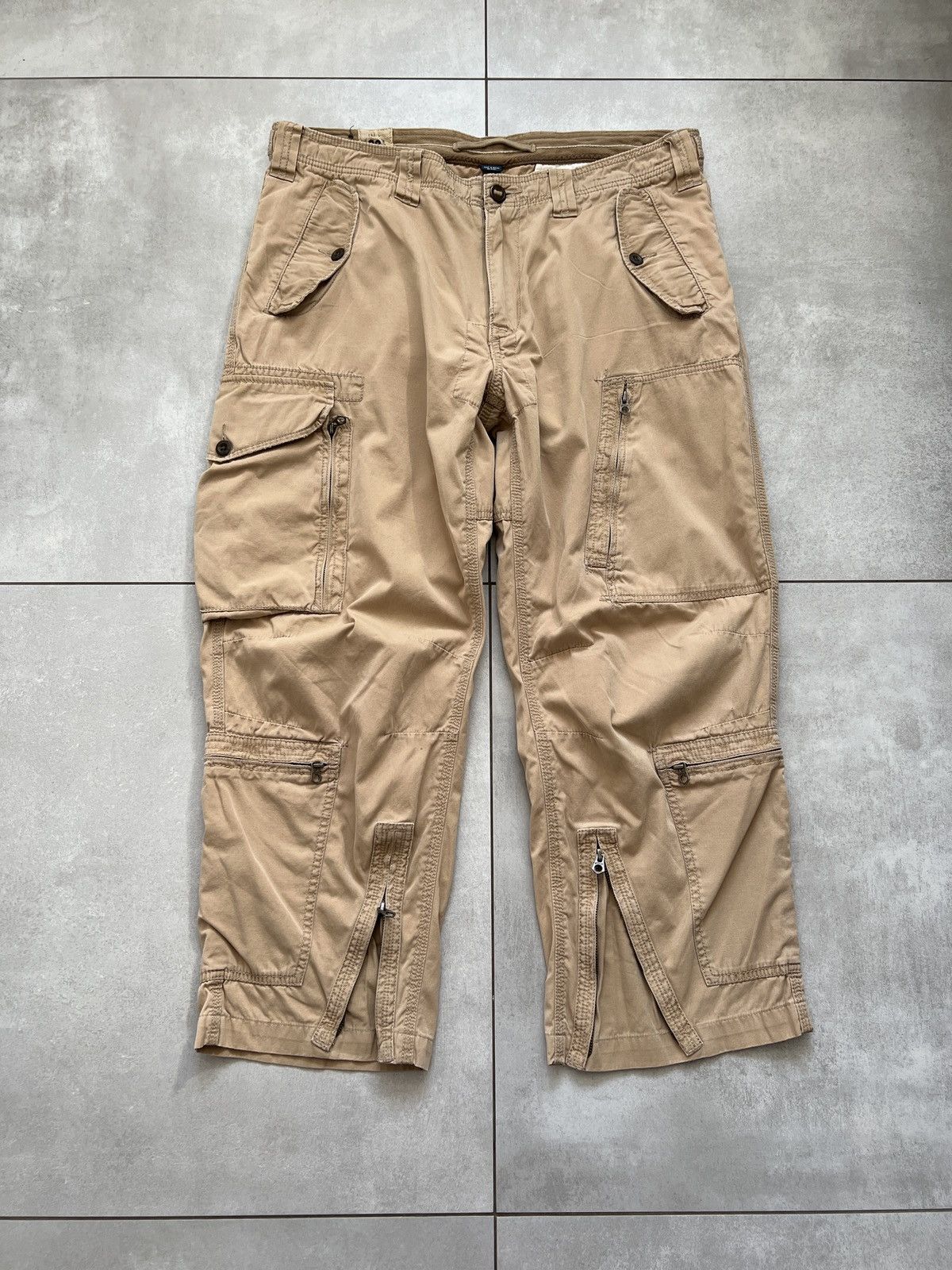 image of Polo Ralph Lauren VTG Polo Ralph Rauren Utility Multi Zip Pocket Cargo Pants in Beige (Size 38)