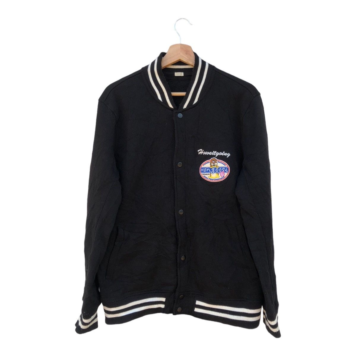 image of Racing x Uniqlo Varsity Jacket Mongoose Garage in Black, Men's (Size Large)