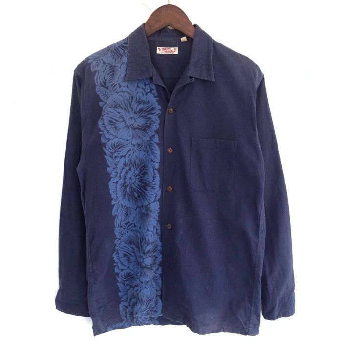 image of Art x Hawaiian Shirt Vintage Sunsurf Flower Design Button Up Long Sleeve Shirt, Men's (Size Large)