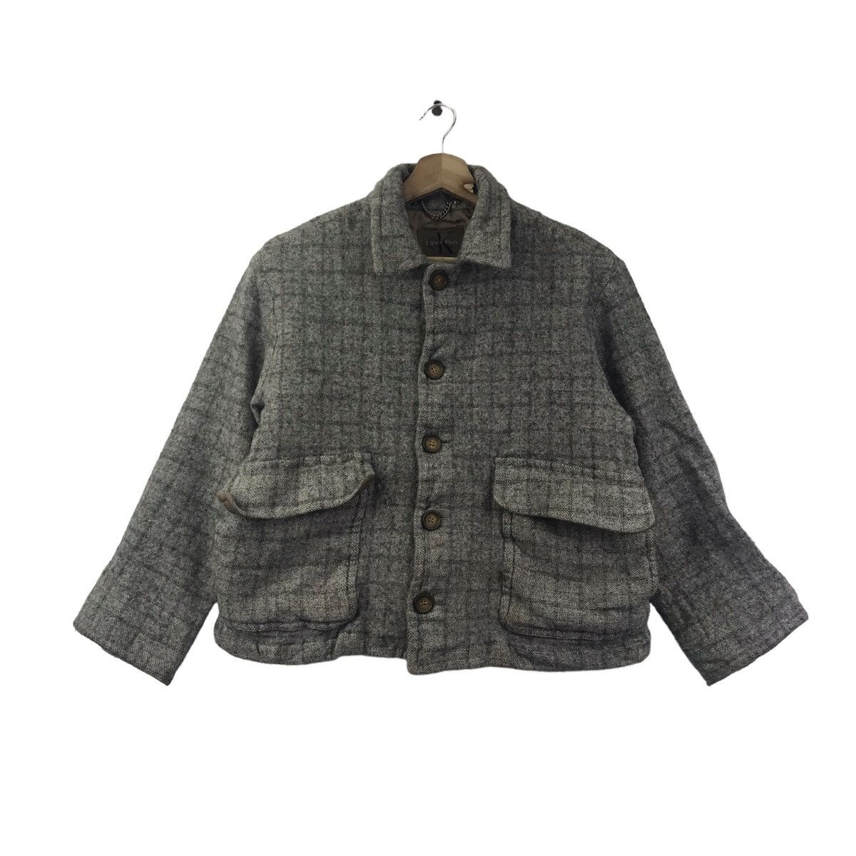 Vintage 90s CALVIN KLEIN CK Grey Check Button Up Coat
