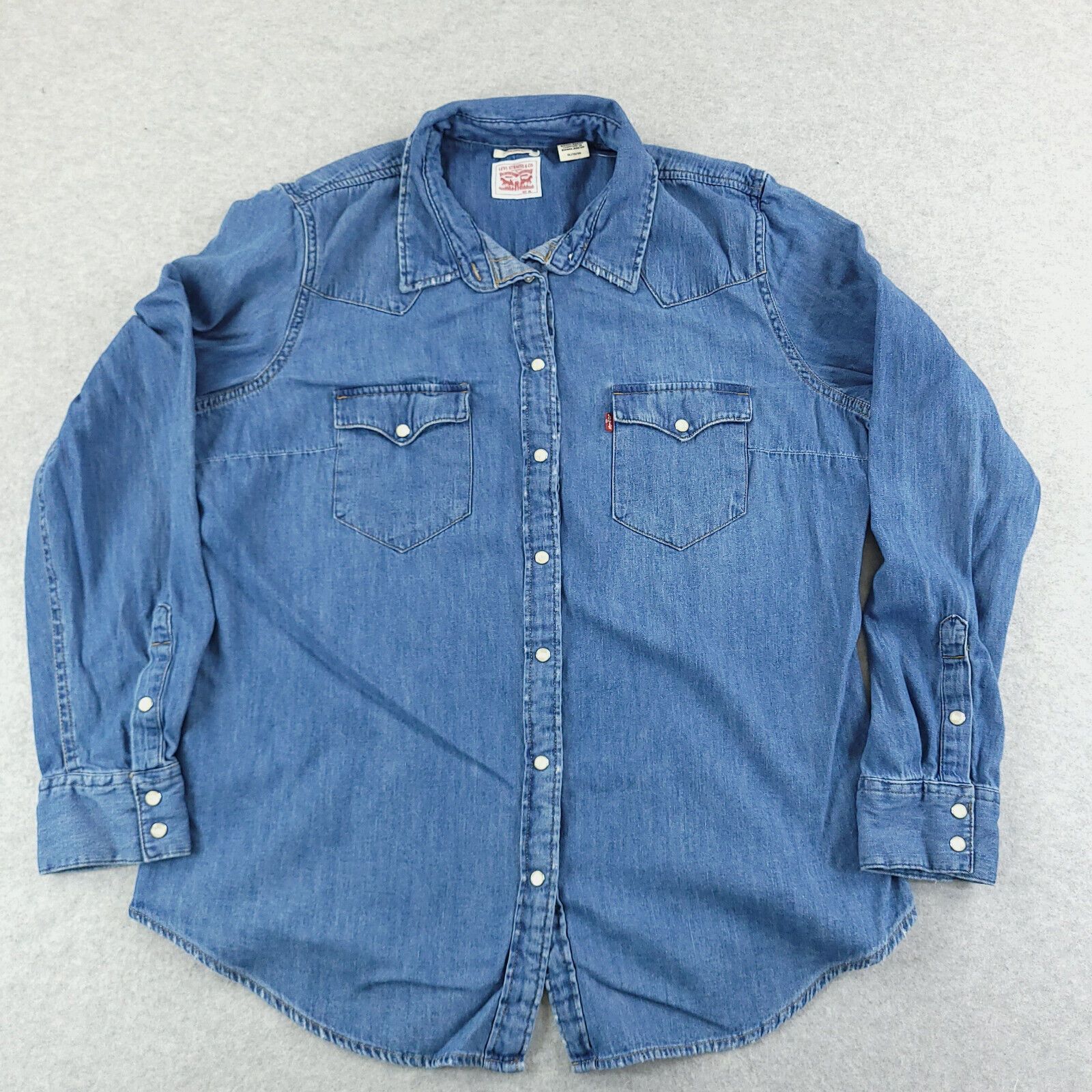 Levi's Levis Shirt Womens Extra Large Blue Denim Pearl Snap Western ...