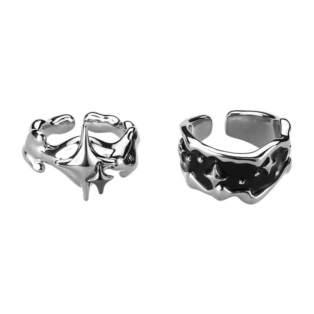 Jewelry 2pcs Stars Irregular Punk Ring Size ONE SIZE - 1 Thumbnail