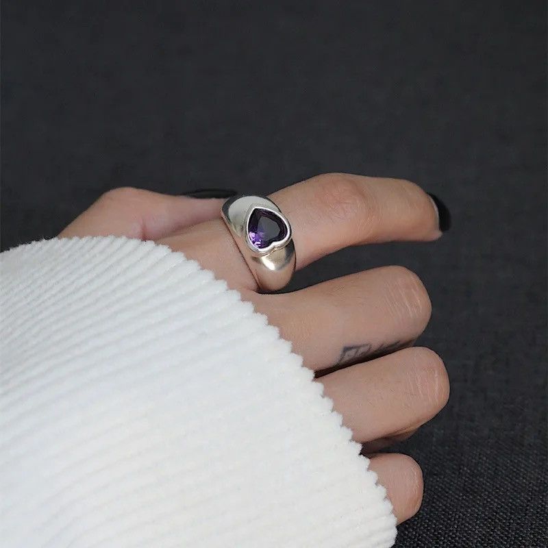 Jewelry × Vintage Elegant Vintage Sparkling Purple Zircon Love Heart Size ONE SIZE - 1 Thumbnail