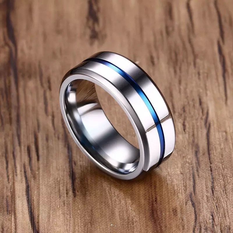 Japanese Brand × Jewelry × Vintage 8mm Stainless Steel Thin Rainbow Line Ring Size ONE SIZE - 3 Thumbnail