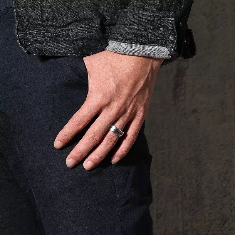 Japanese Brand × Jewelry × Vintage 8mm Stainless Steel Thin Rainbow Line Ring Size ONE SIZE - 5 Thumbnail