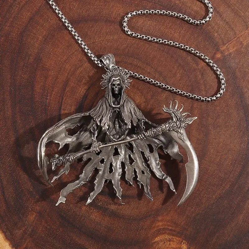 Other Gothic Hell Reaper Sickle Death Devil Skull Pendant Necklace Size ONE SIZE - 2 Thumbnail