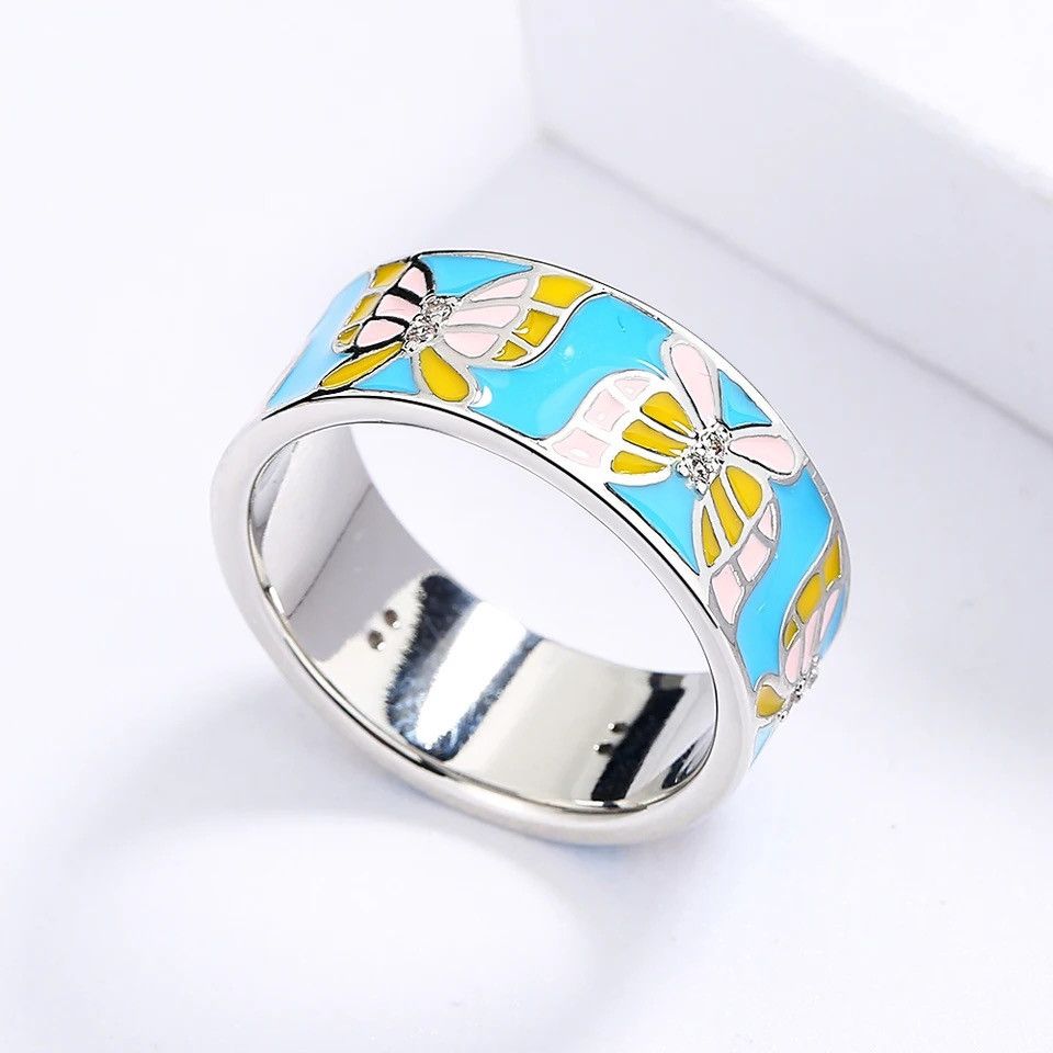 Japanese Brand × Jewelry × Vintage Creative Handmade Butterfly Enamel Craft Ring Size ONE SIZE - 3 Thumbnail