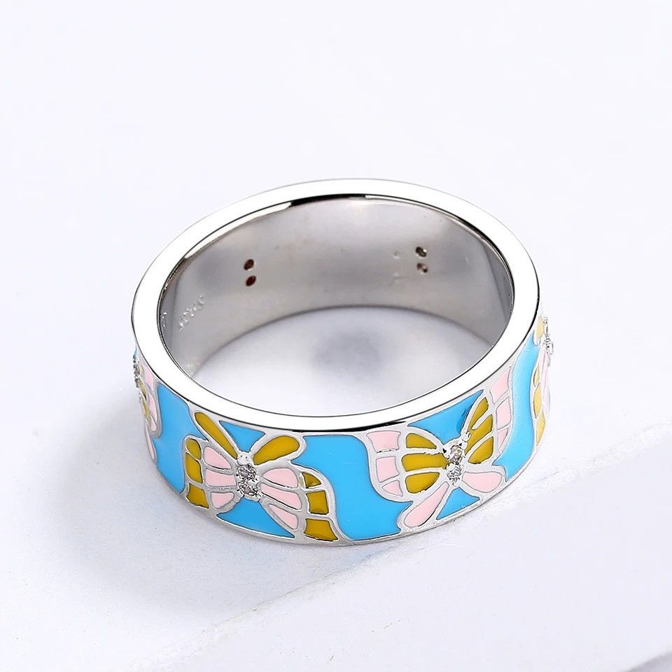 Japanese Brand × Jewelry × Vintage Creative Handmade Butterfly Enamel Craft Ring Size ONE SIZE - 2 Thumbnail
