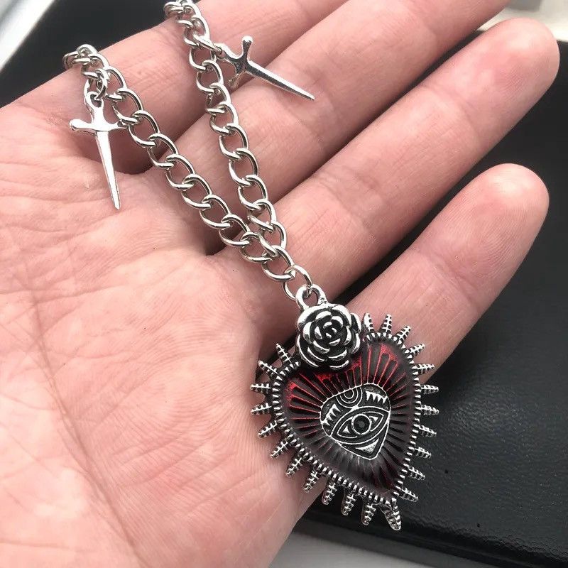 Jewelry Peach Heart Flower Cross Pendant Necklaces in Red, Men's
