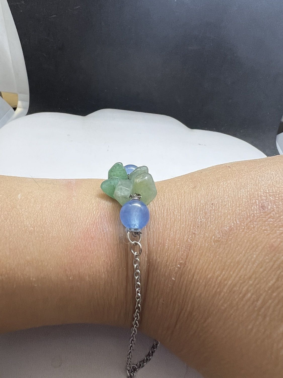 Handmade Green Jade chain bracelet with Crystal beads Size ONE SIZE - 3 Thumbnail
