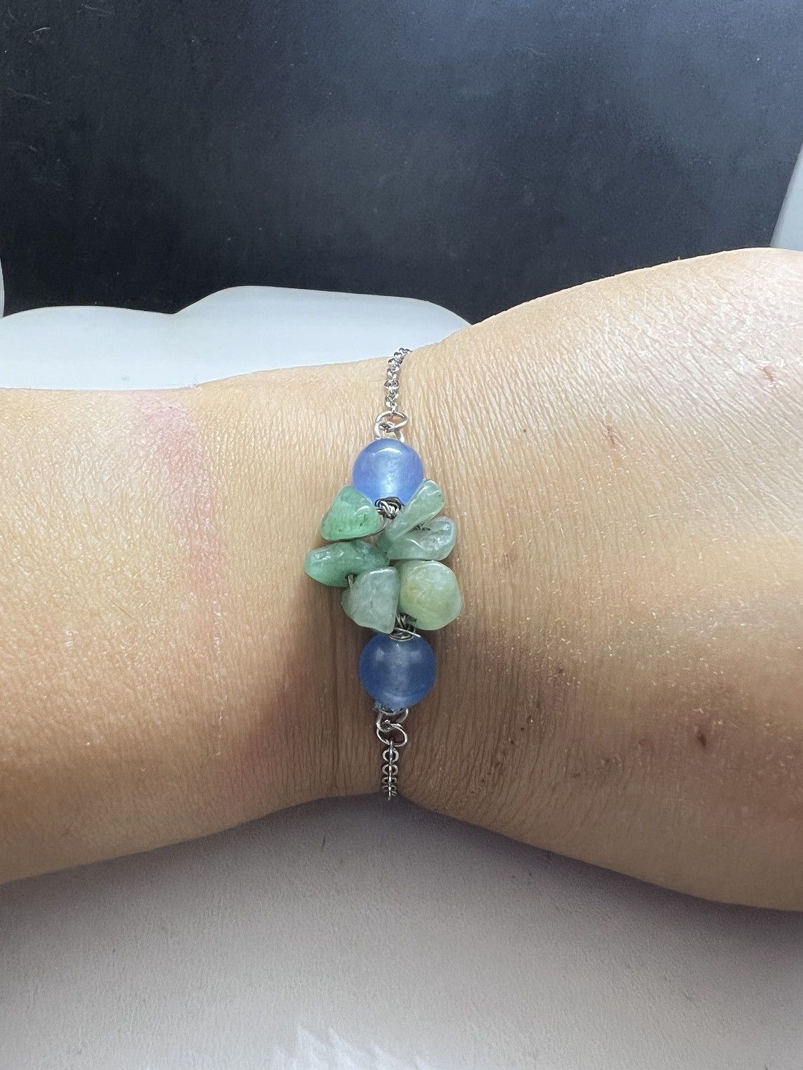 Handmade Green Jade chain bracelet with Crystal beads Size ONE SIZE - 4 Thumbnail