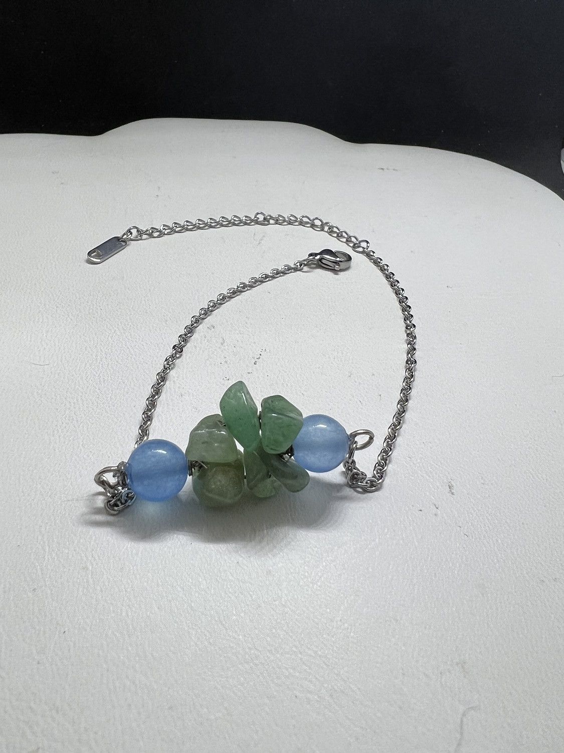 Handmade Green Jade chain bracelet with Crystal beads Size ONE SIZE - 2 Thumbnail