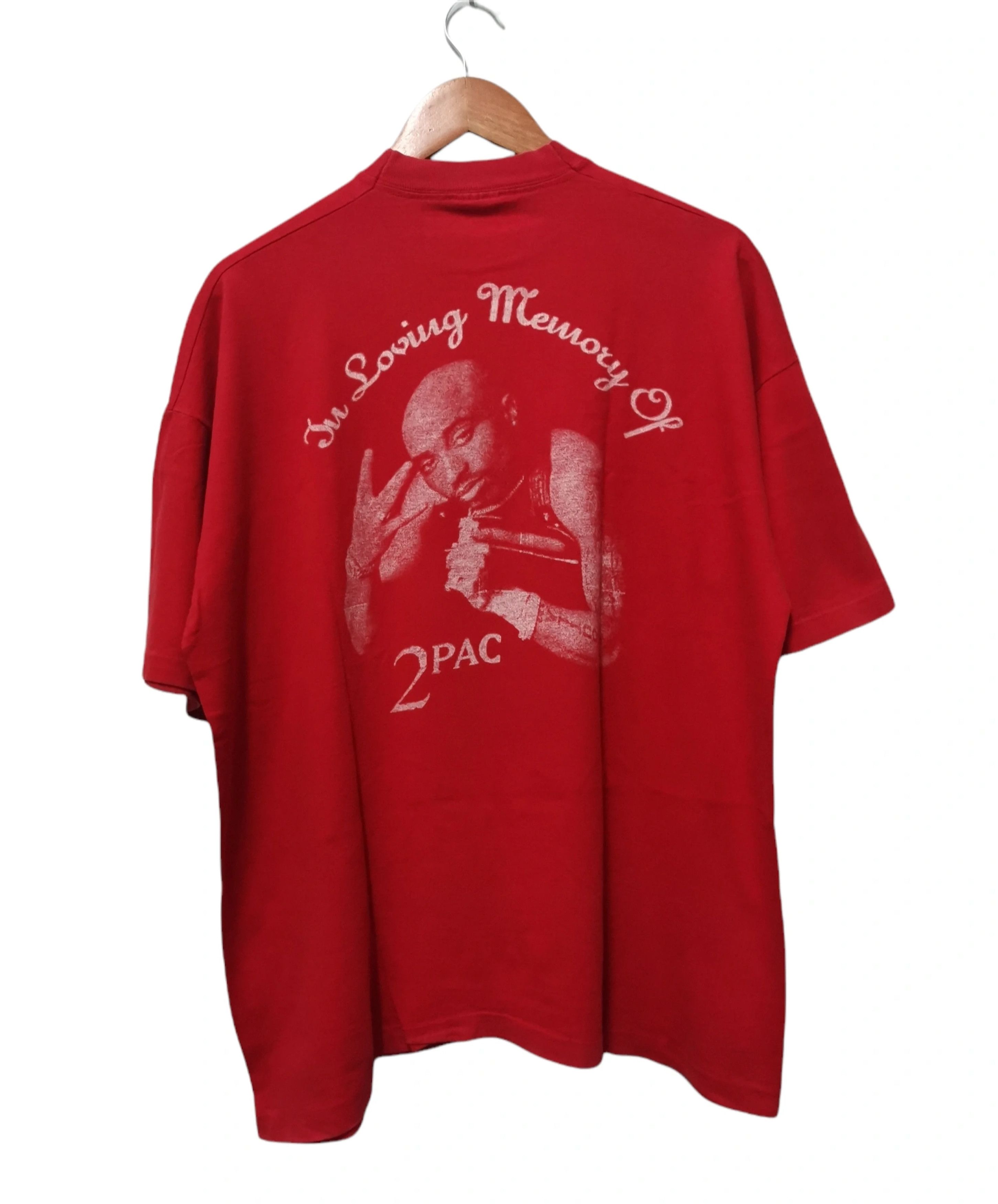 image of 1990X Clothing x Rap Tees Vintage 90's 2Pac Tupac Shakur Memory Rap Tee in Red, Men's (Size 2XL)