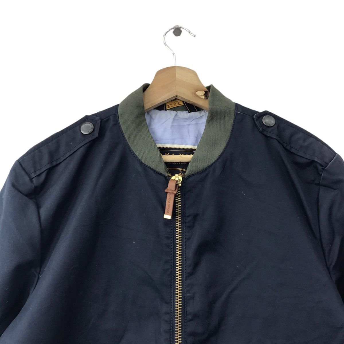 Zara ZARA MAN Denim Couture Flight Navy Bomber Jacket Size US M / EU 48-50 / 2 - 2 Thumbnail