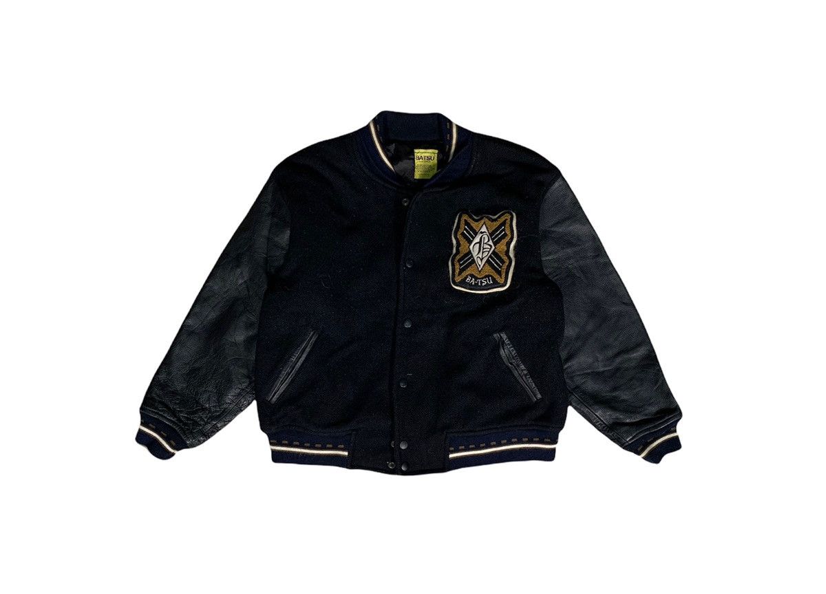 image of Vintage Ba-Tsu Leather Varsity Jacket in Black, Men's (Size Medium)