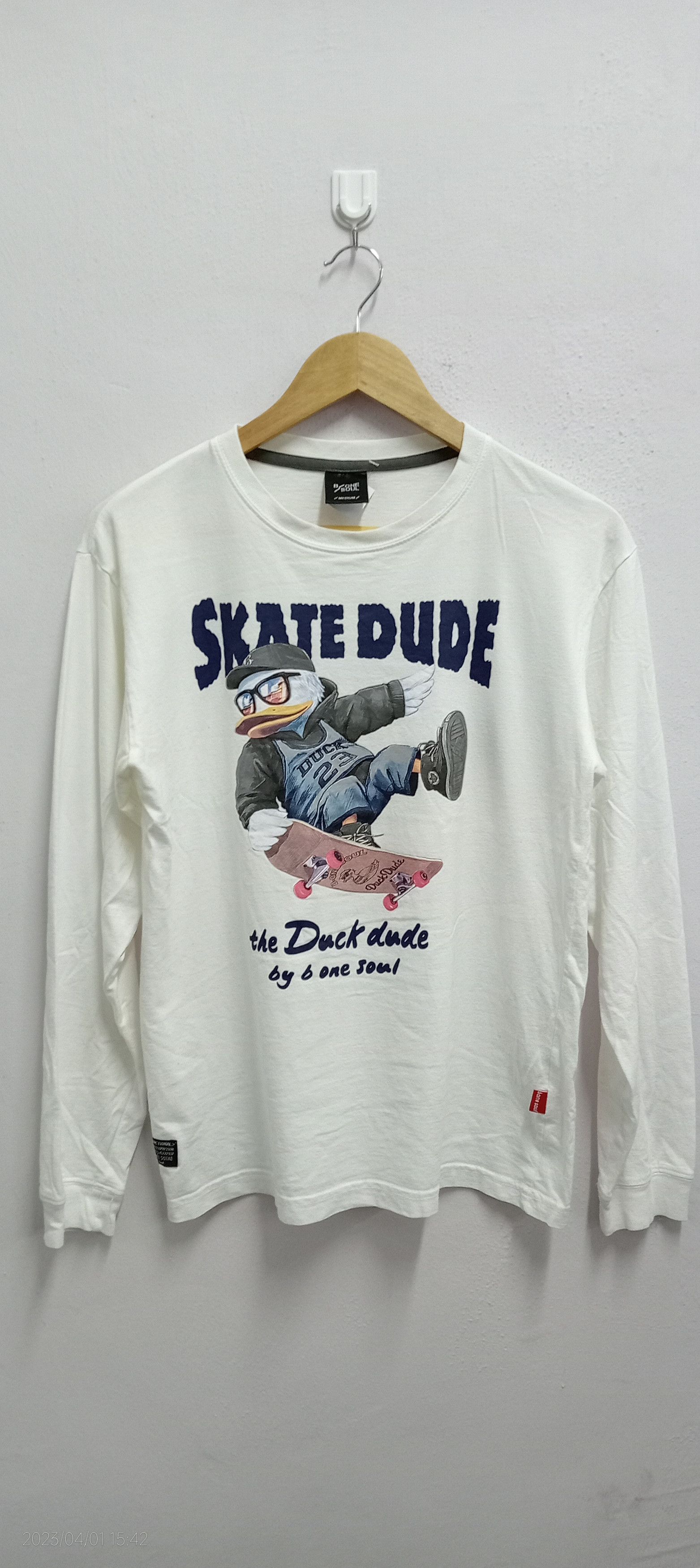 image of Sex Skateboards x Skategang Vintage Skate Dude By B One Soul Long Sleeve Tshirt in White (Size Medi