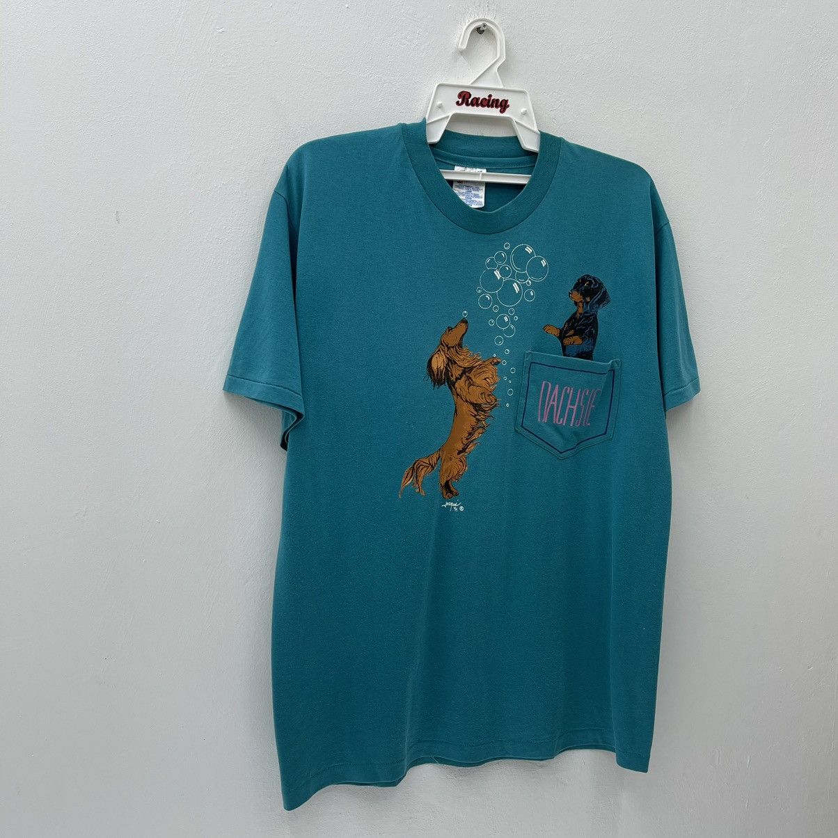 Vintage Vinyage DACHSIE Single Pocket T-Shirt Size US L / EU 52-54 / 3 - 4 Thumbnail