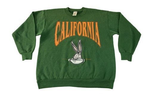 image of Disney x Movie 90's Warner Bros California Bugs Bunny Artex Usa Sweatshirt in Green (Size Large)