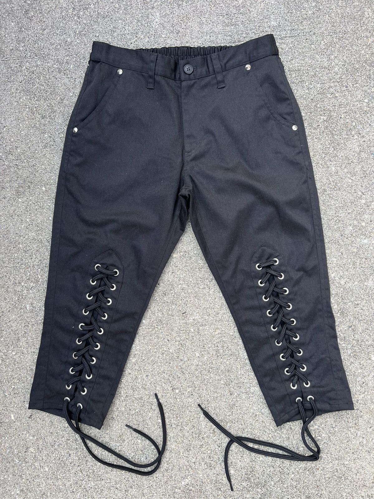 image of Japan Brand Milk Boy Milk Shoe Lace Leg Cropped Pant in Black, Men's (Size 29)