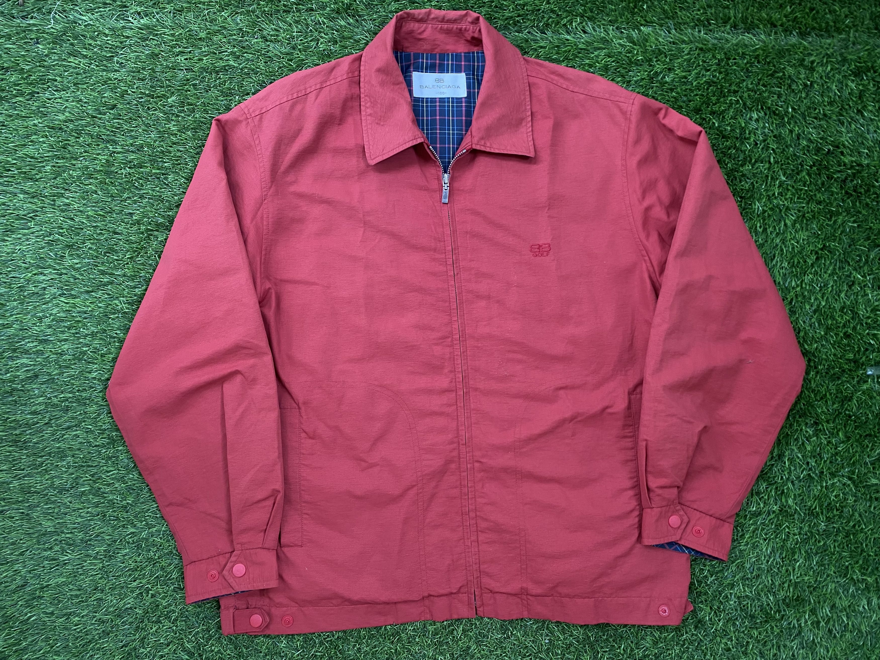 image of Vintage Balenciaga Casuals Plaid Jacket in Red, Men's (Size Large)