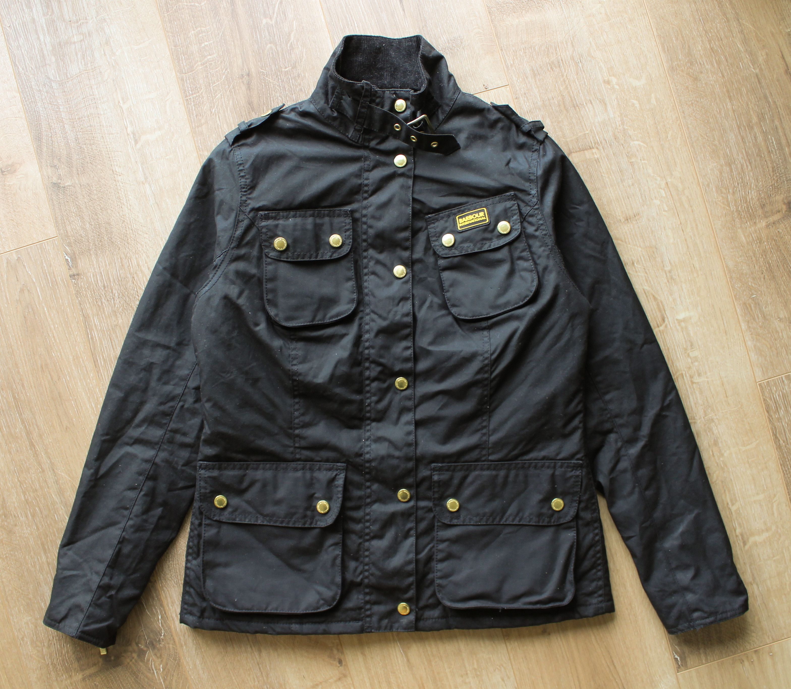 image of Barbour International Fins Wax Jacket in Black, Women's (Size Medium)