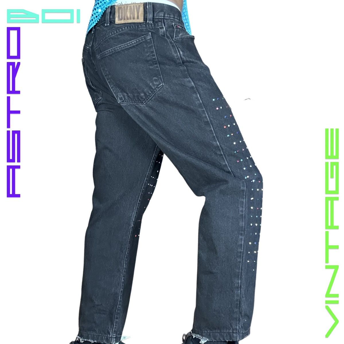 DKNY ASTROBOI* DKNY RHINESTONE EMBELLISHED BLACK JEANS_ 36x30" Size US 36 / EU 52 - 2 Thumbnail