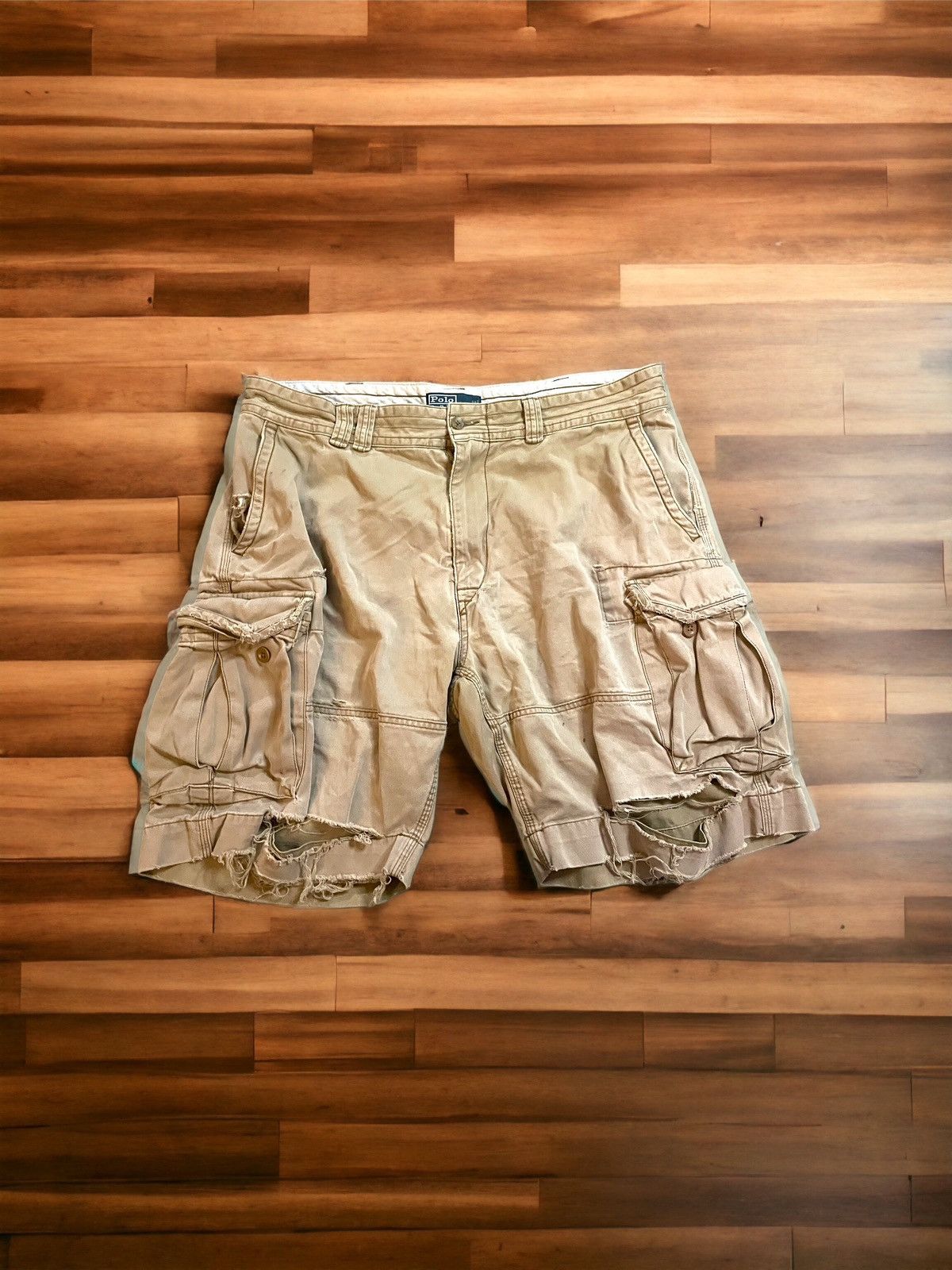 Polo Ralph Lauren × Vintage 1998 Polo Ralph Lauren Distressed Cargo Shorts Size US 38 / EU 54 - 1 Thumbnail