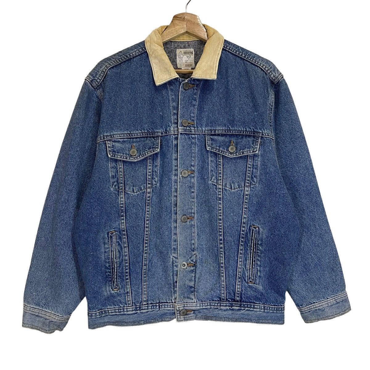 image of Distressed Denim Vintage 80's Houston Trucker Denim Jacket in Blue Denim, Men's (Size Medium)