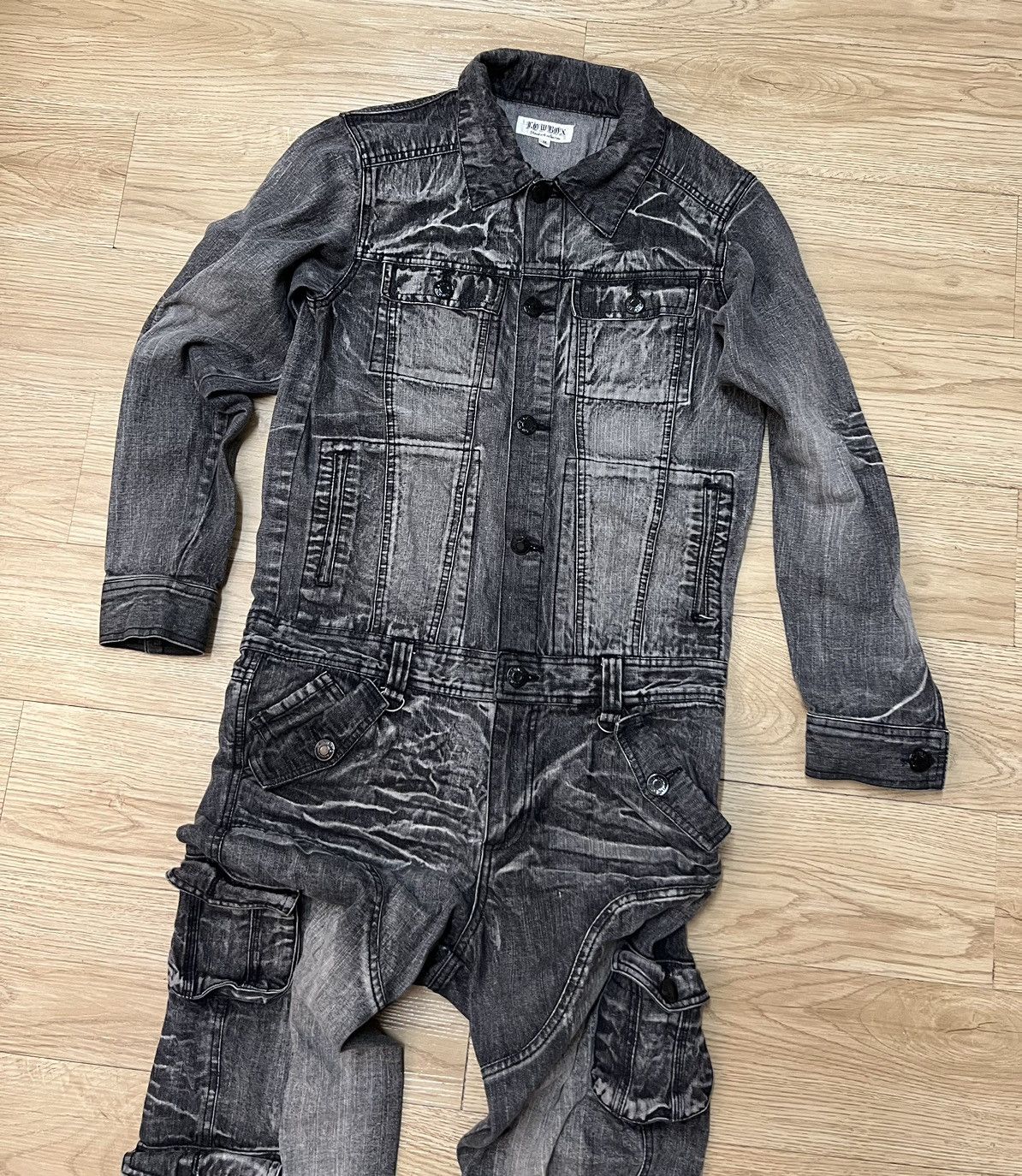Japanese Brand LowBox Tactical Multipocket Punk Style Denim Overall Size US 35 - 2 Thumbnail