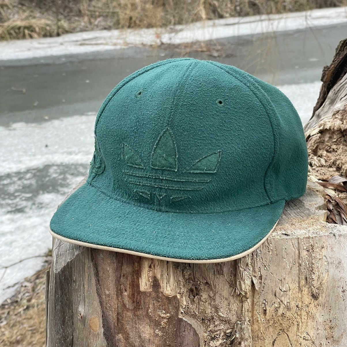 Adidas Vintage Adidas Fleece Cap Hats 🧢 Green 90s Big Logo SnapBack Size 38 - 2 Thumbnail