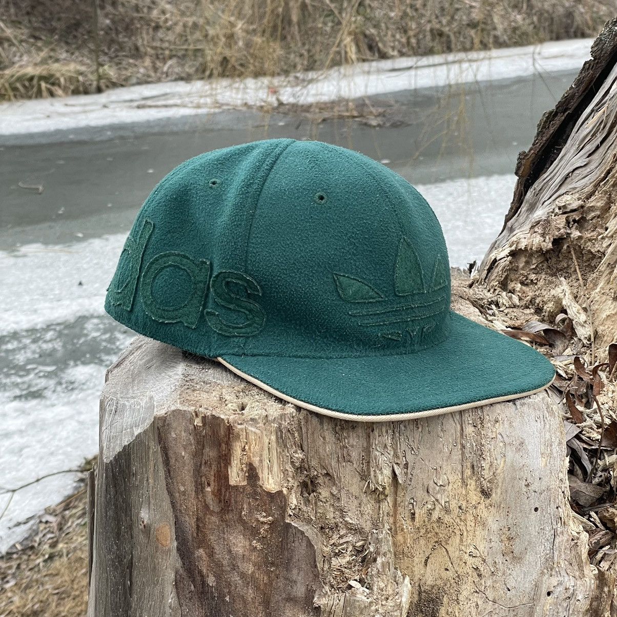 Adidas Vintage Adidas Fleece Cap Hats 🧢 Green 90s Big Logo SnapBack Size 38 - 1 Thumbnail