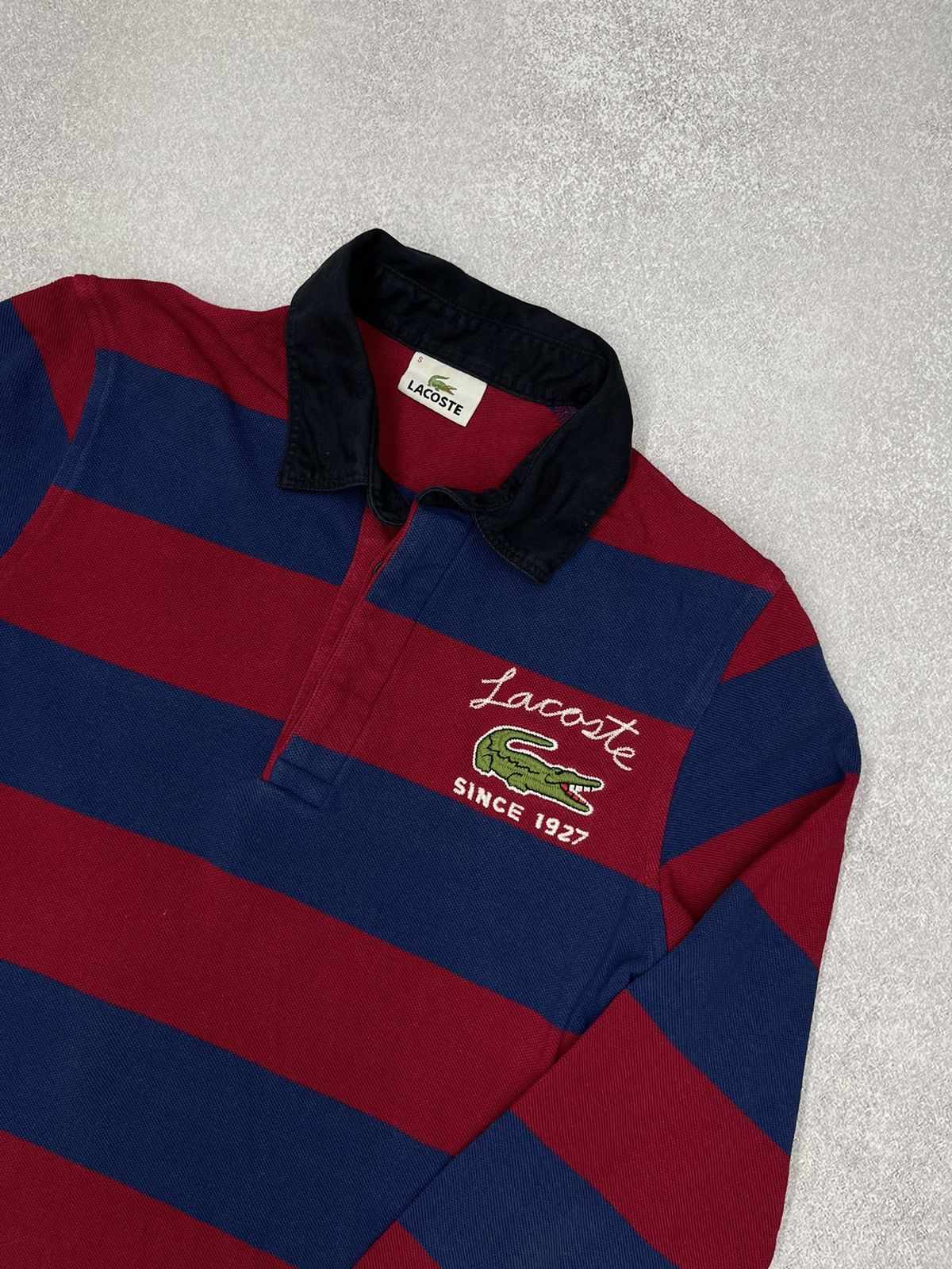 Lacoste Vintage Lacoste Rugby Polo Longsleeve Striped Big Logo Size US S / EU 44-46 / 1 - 4 Thumbnail