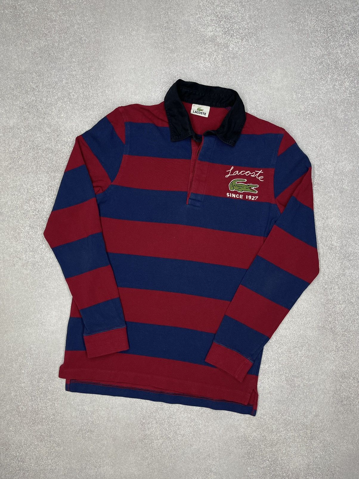 Lacoste Vintage Lacoste Rugby Polo Longsleeve Striped Big Logo Size US S / EU 44-46 / 1 - 1 Thumbnail
