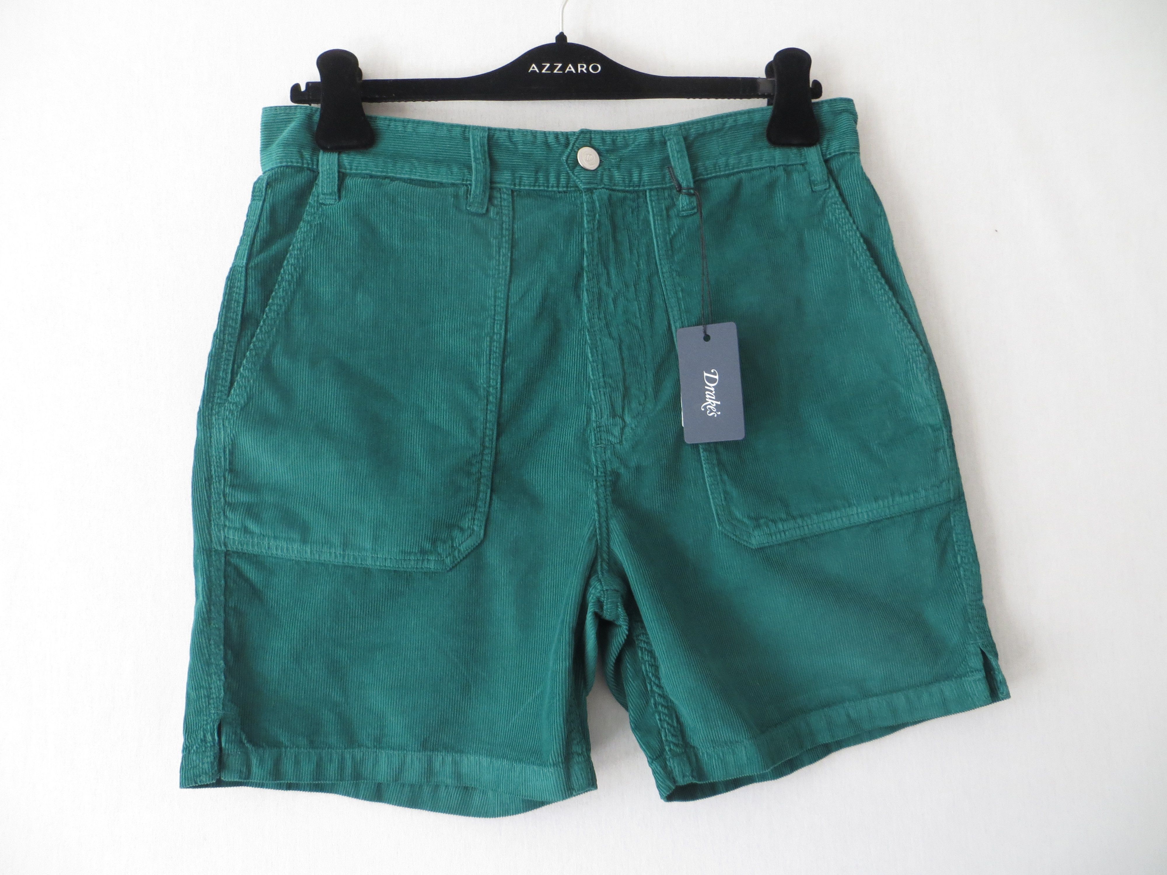 image of Drakes Green Fatigue Corduroy Shorts, Men's (Size 38)