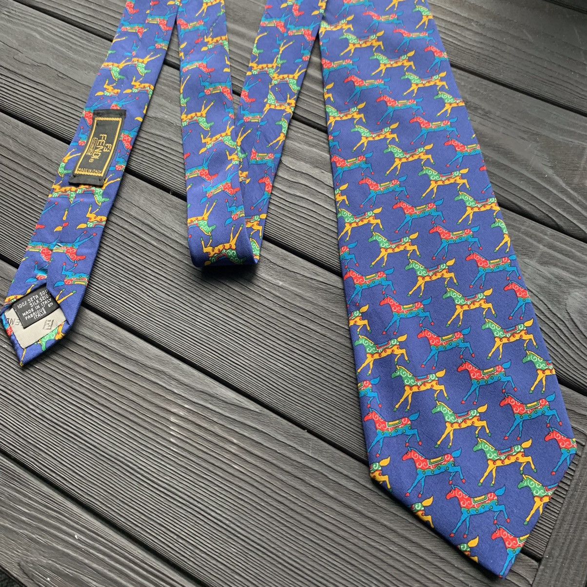 Fendi Vintage Fendi Cravatte/Tie Silk Horses Blue Size ONE SIZE - 8 Thumbnail