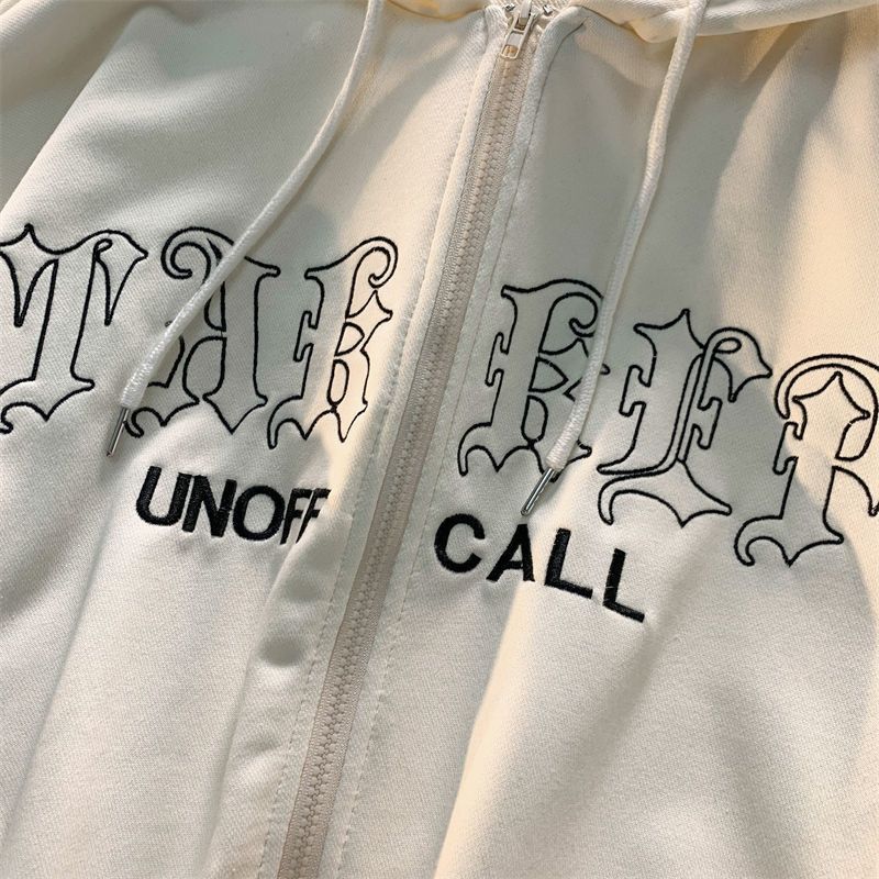 2023 New American Retro Letter Embroidered Zipper Hoodies