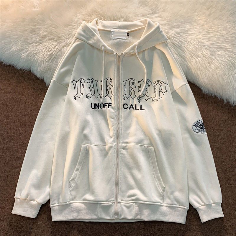 2023 New American Retro Letter Embroidered Zipper Hoodies