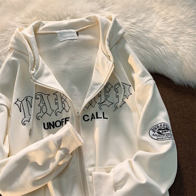 2023 New American Retro Letter Embroidered Zipper Hoodies