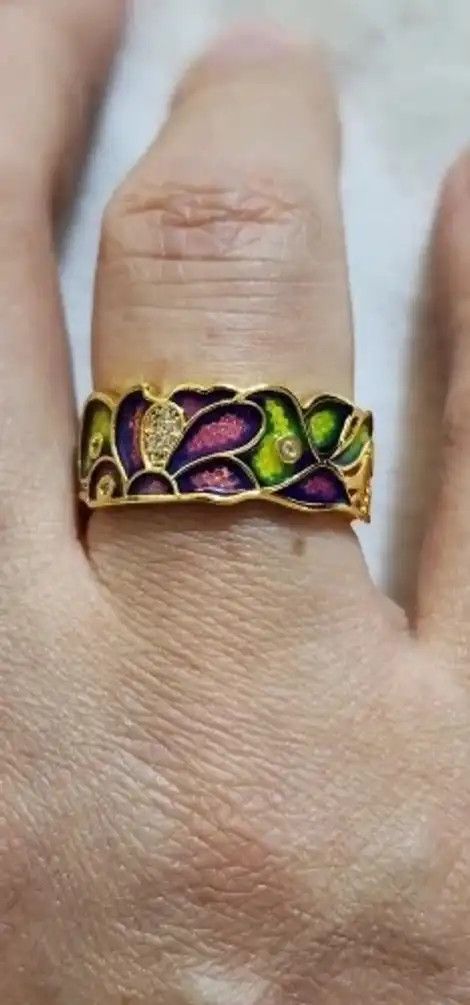 Japanese Brand Creative Handmade Colorful Charming Flower Enamel Heart Ring Size ONE SIZE - 2 Thumbnail