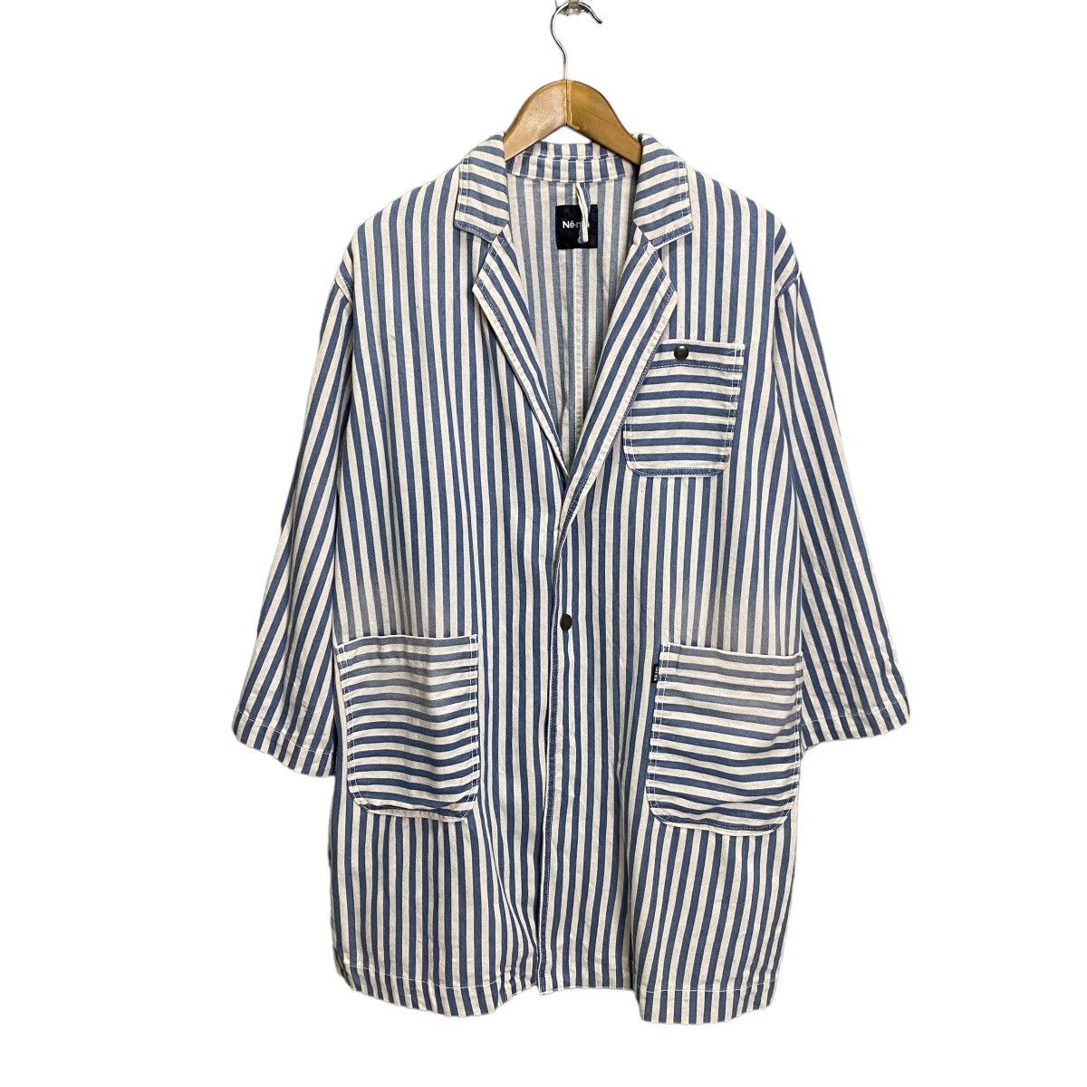 Indigo × Issey Miyake × Ne-Net Issey Miyake Ne-net stripe indigo dye oversize jacket Size US M / EU 48-50 / 2 - 1 Thumbnail