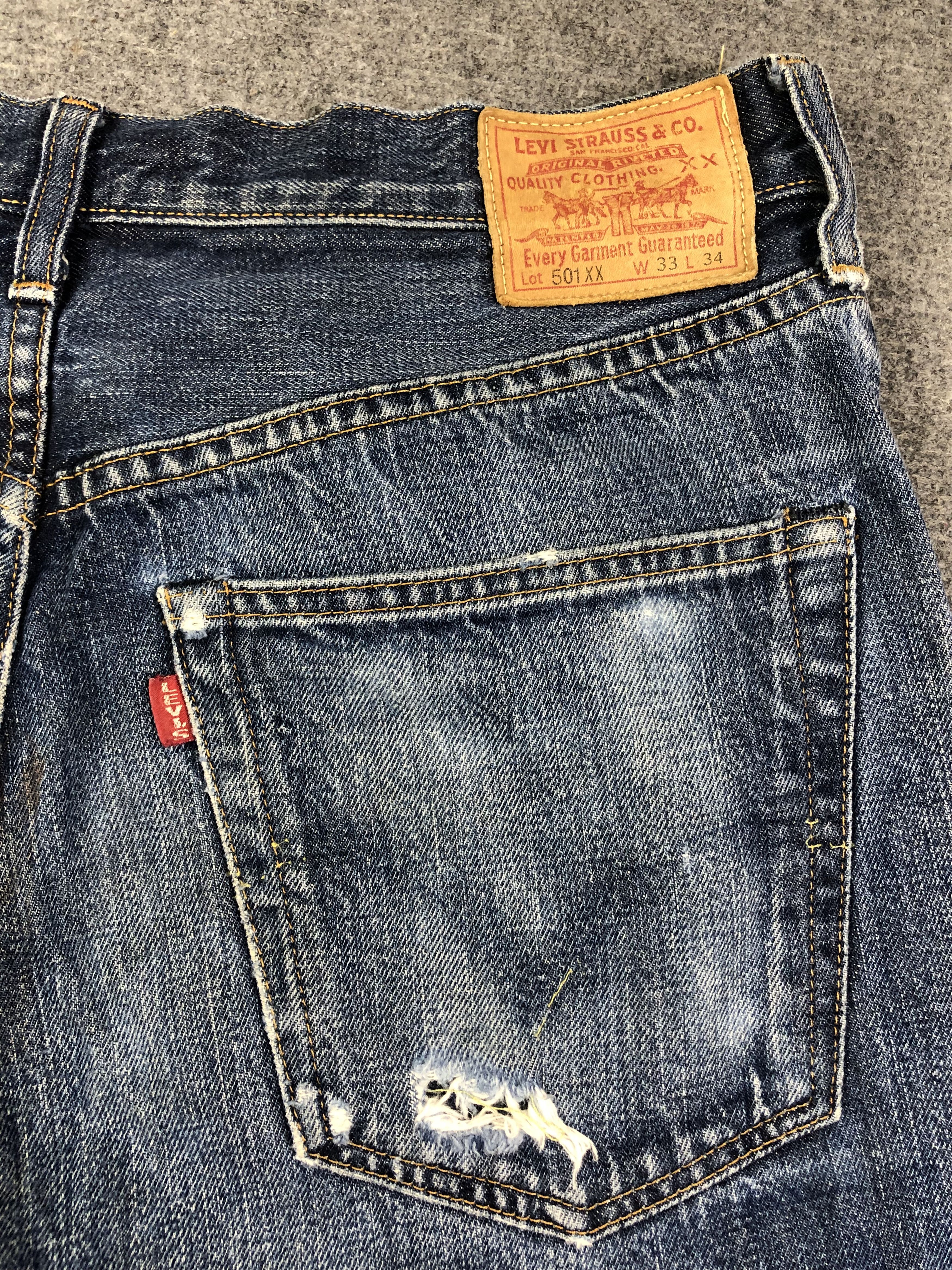 Levi's Wash Blue Levis 501XX Big E Selvedge Jeans 33x35.5 Size US 33 - 15 Thumbnail