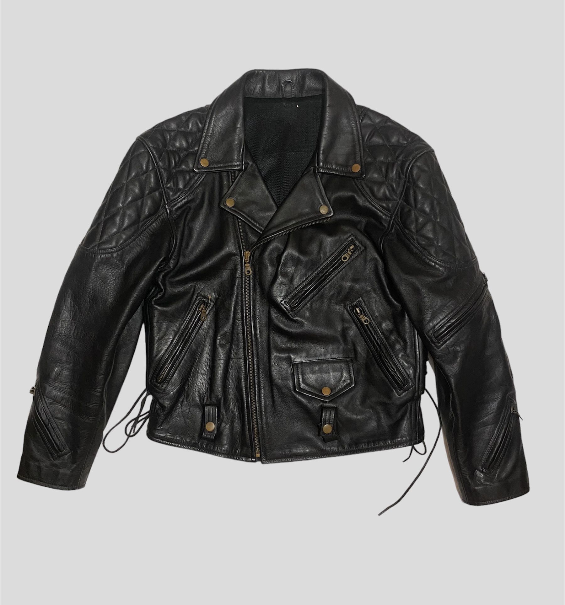 image of Leather Jacket Vintage Motorcycle Leather Biker Jacket Perfecto Black, Men's (Size Small)