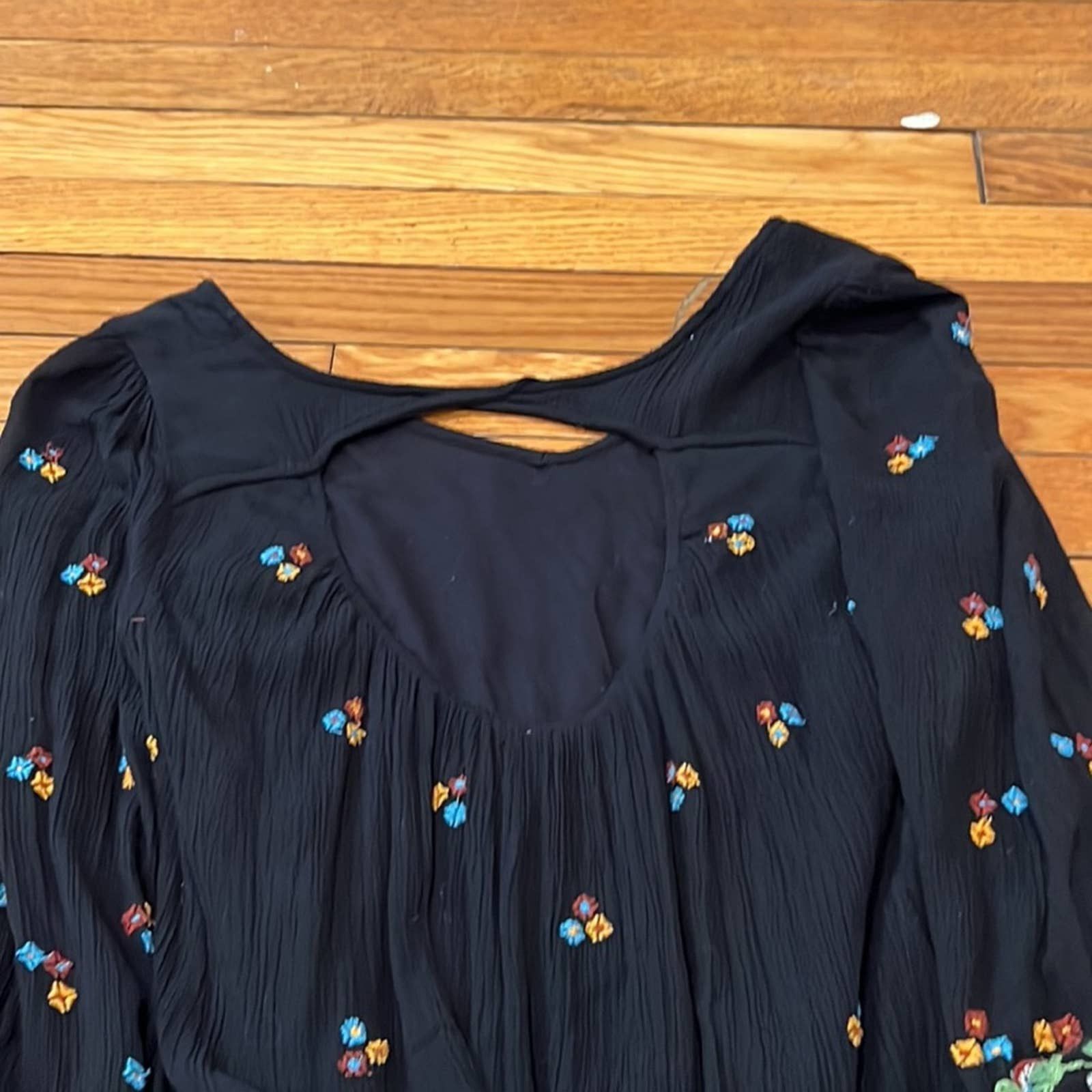 Free People Oxford Embroidered Mini Dress in Black