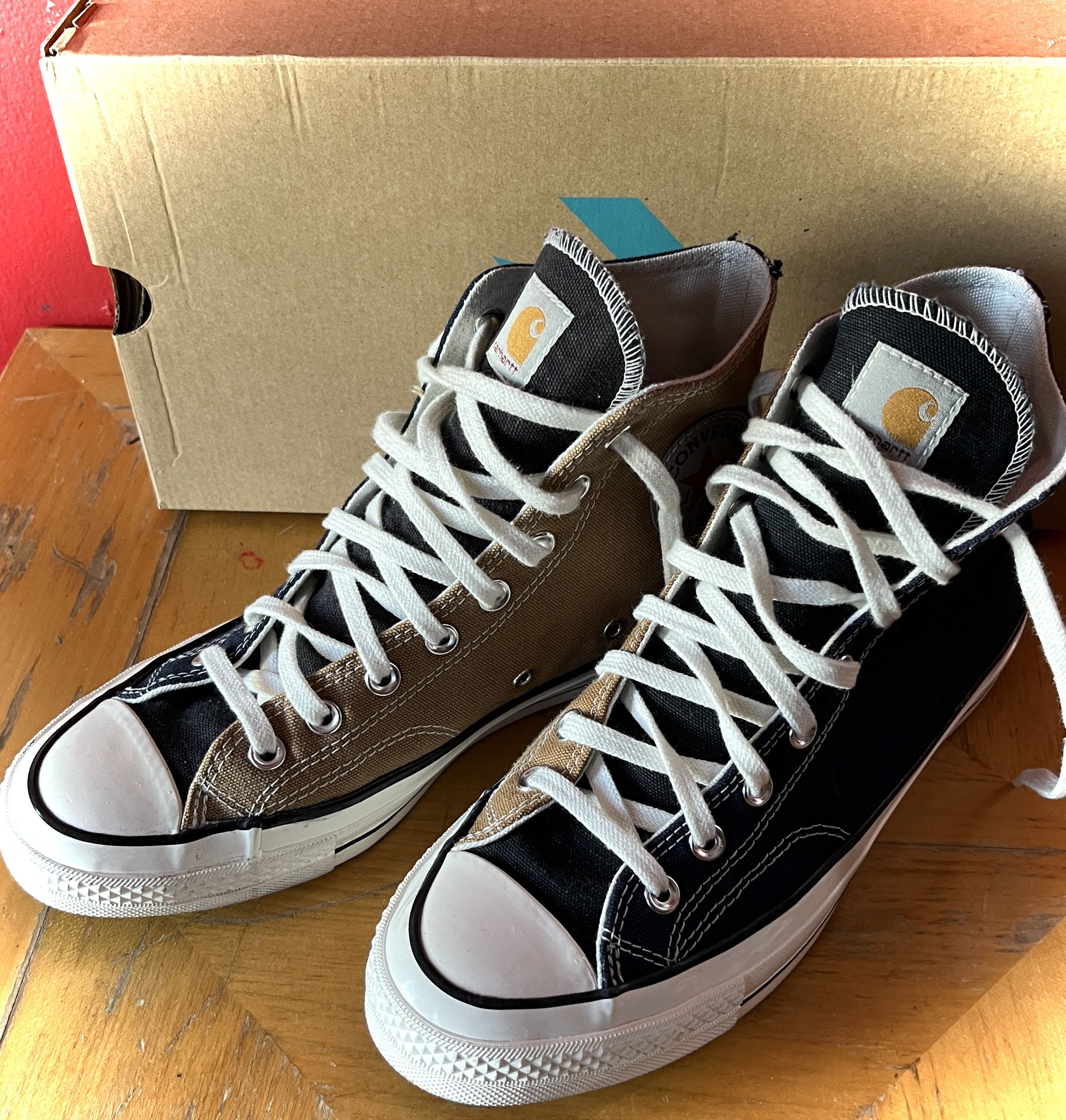 image of Carhartt Wip x Converse Renew Chuck Taylor 70 Hi All Star Brown Navy Shoes in Brown/Navy/Black (Siz