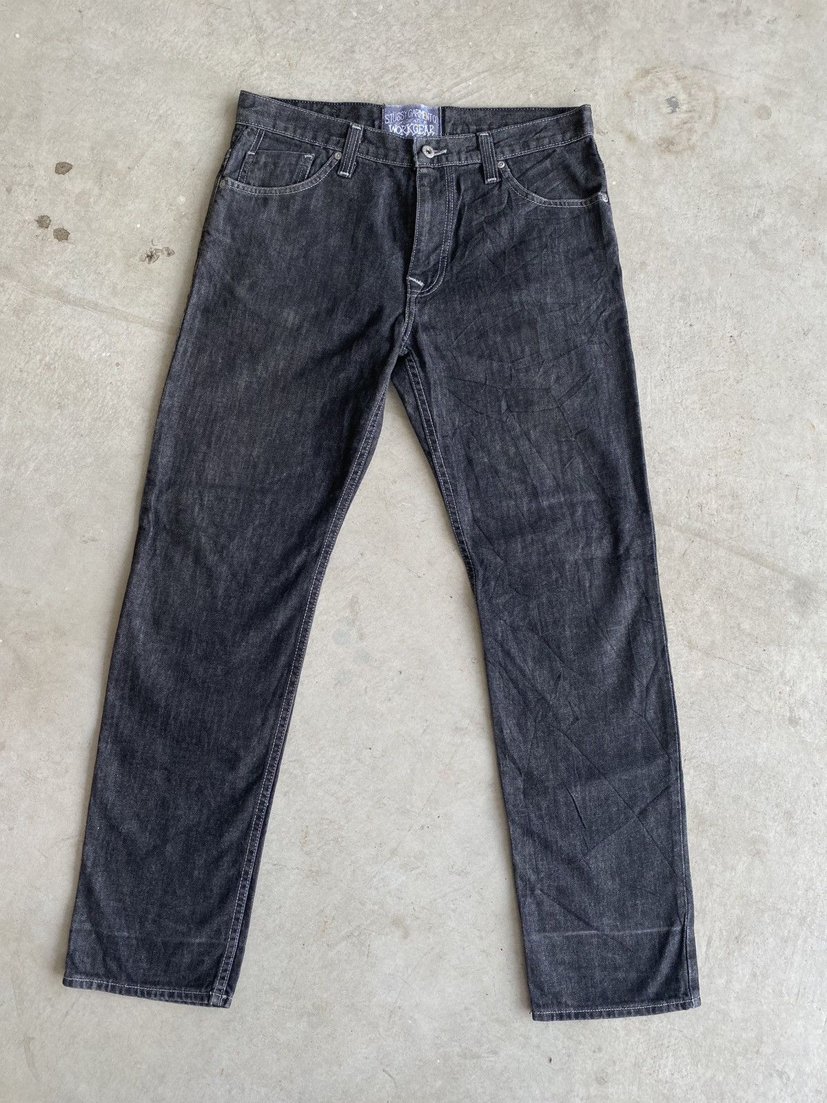 image of vintage 90's Stussy Work Gear Pants in Classic Black Denim, Men's (Size 32)