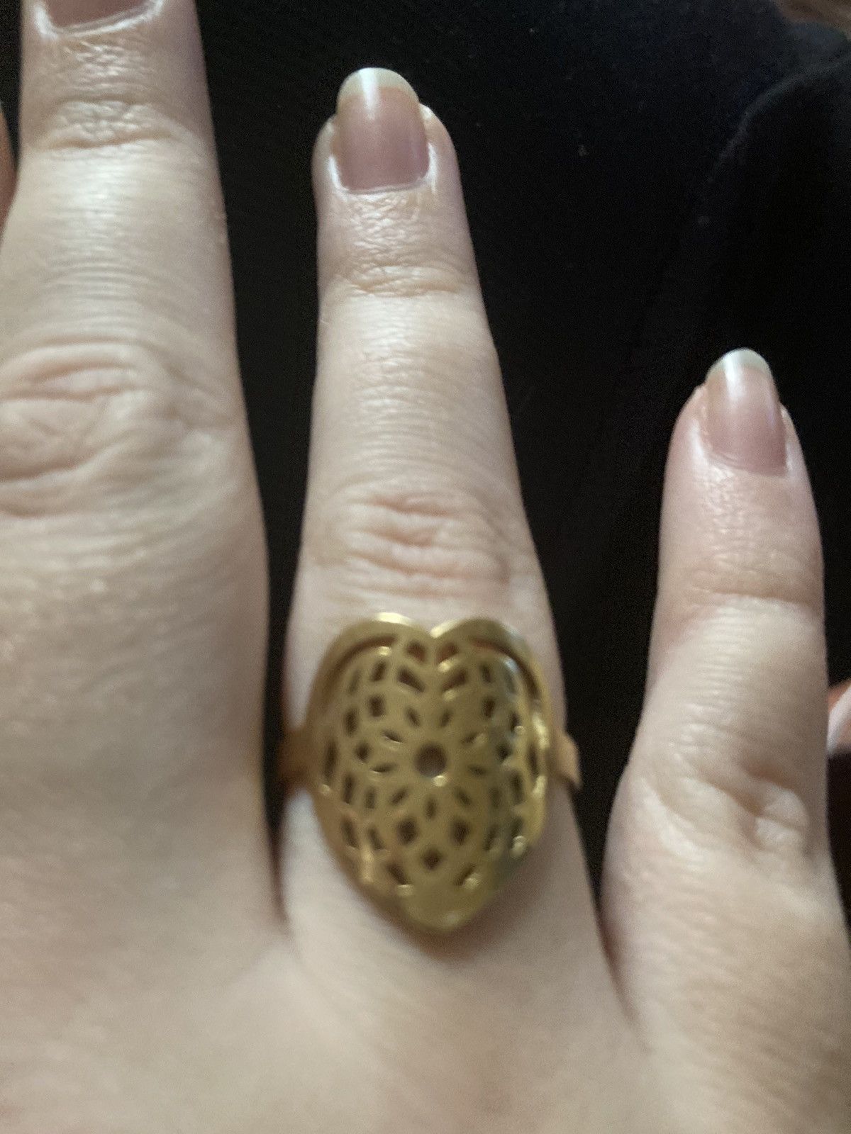 Jewelry 18 karat gold plated stainless steel intricate heart ring Size ONE SIZE - 1 Thumbnail